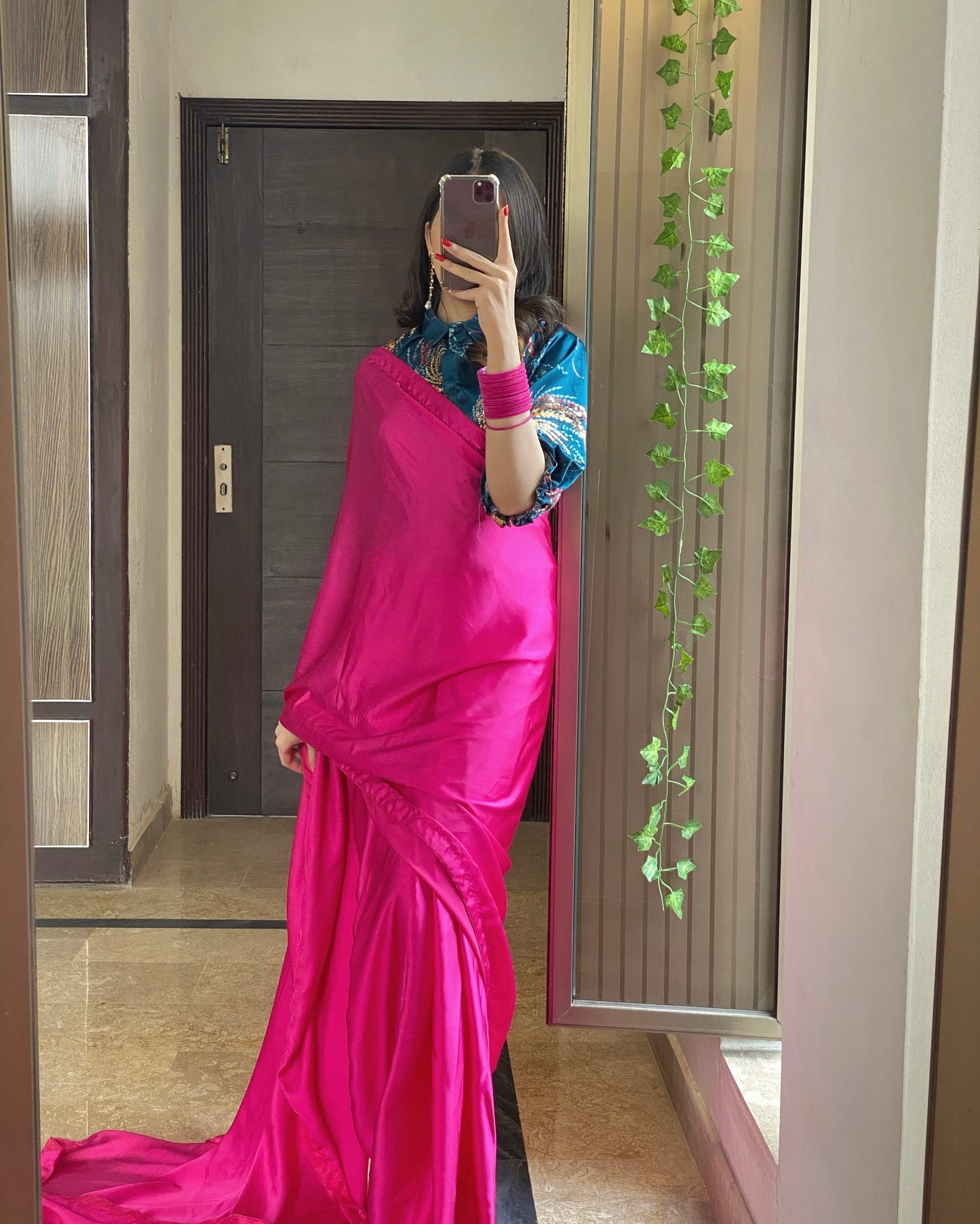 Printed Blouse With Charmeuse Silk Saree