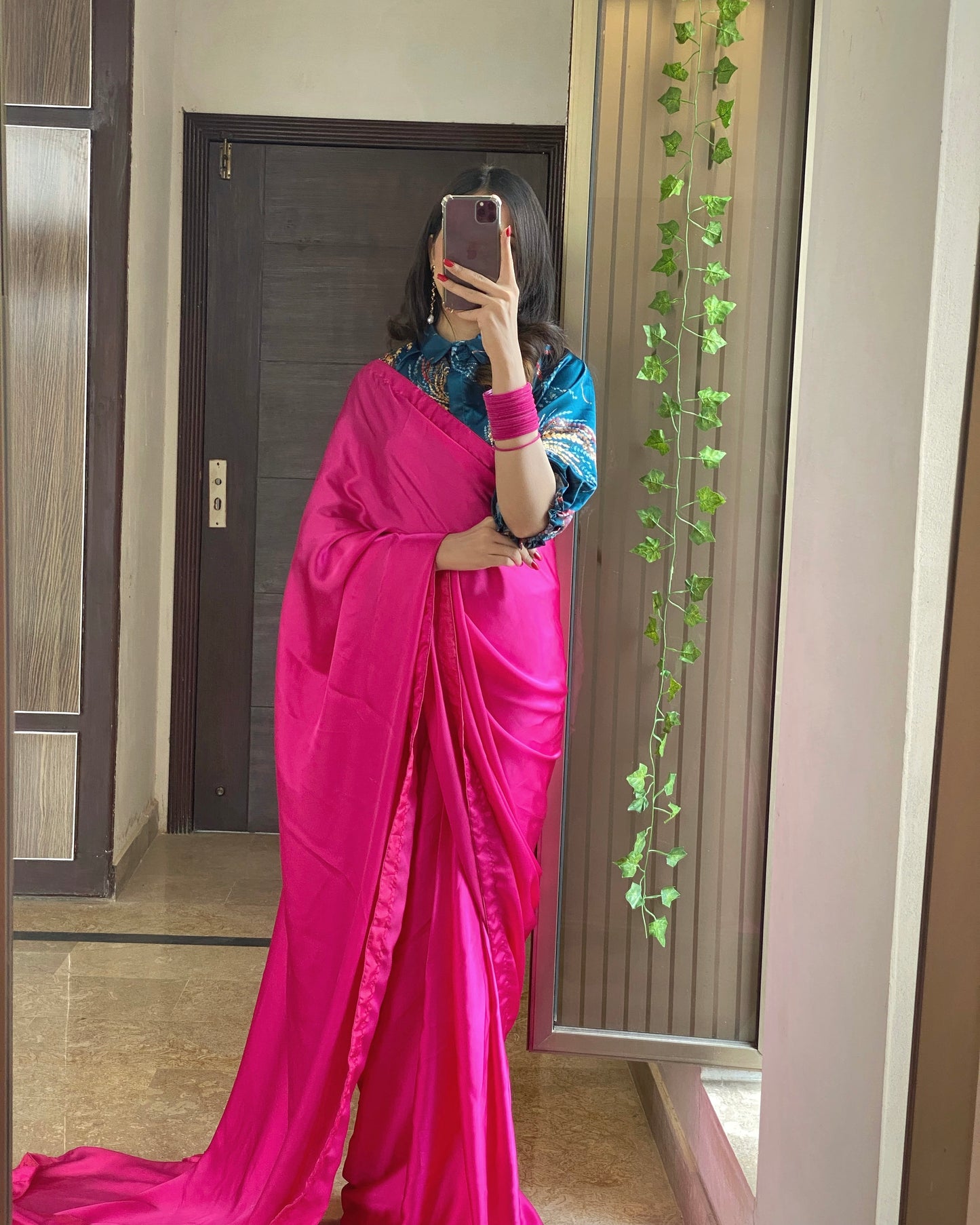 Printed Blouse With Charmeuse Silk Saree