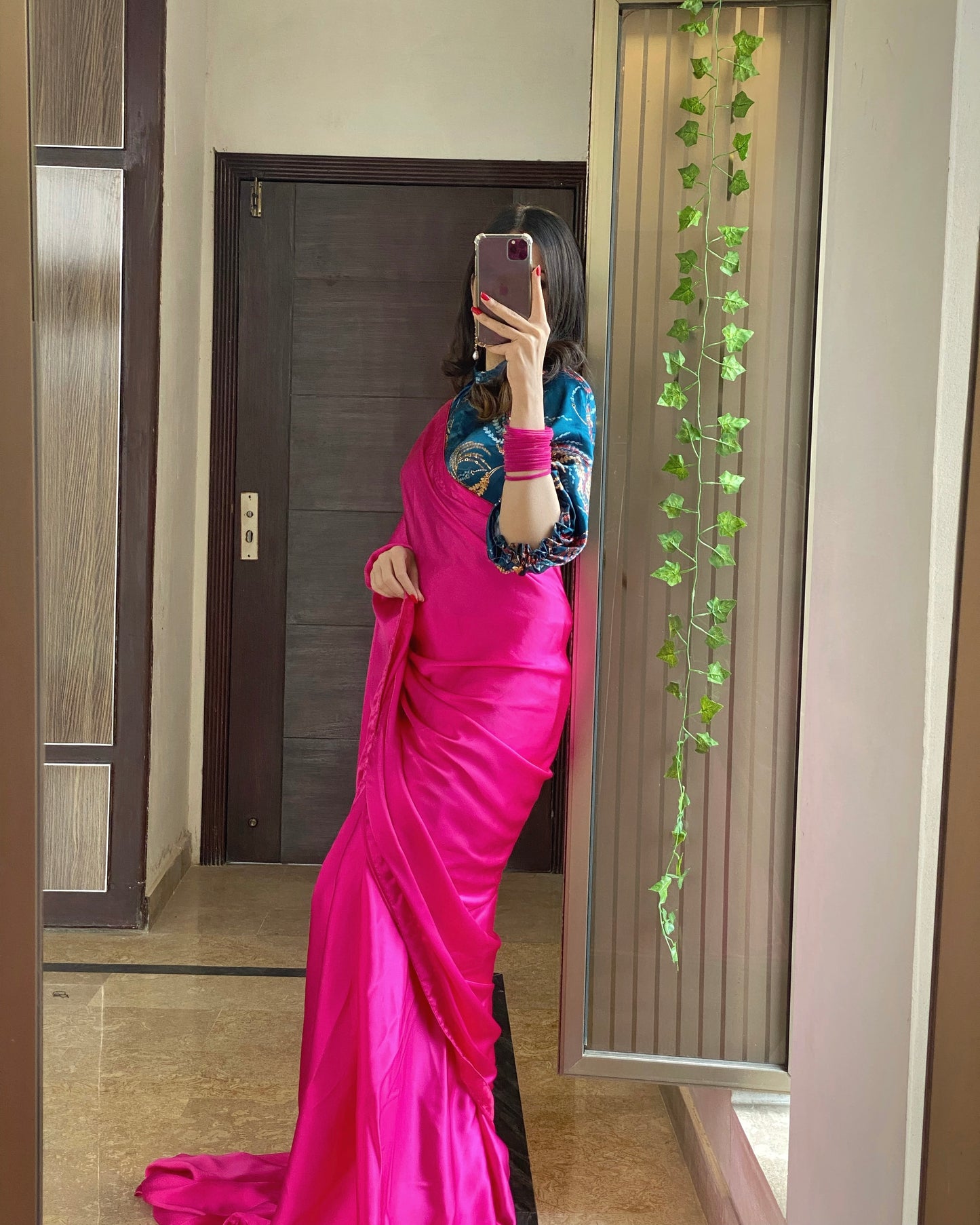 Printed Blouse With Charmeuse Silk Saree