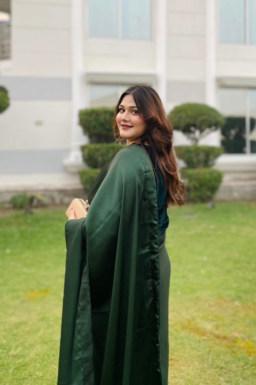 GREEN SILK SAREE WITH VELVET BLOUSE