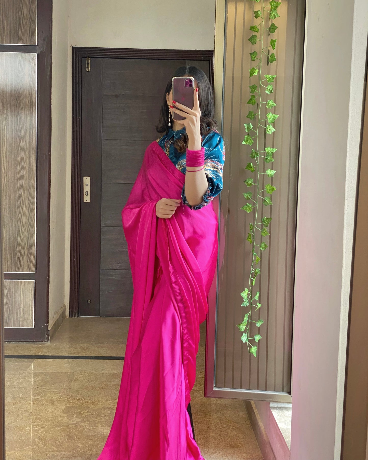 Printed Blouse With Charmeuse Silk Saree