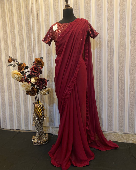 Maroon Moonlight with Chiffon Saree