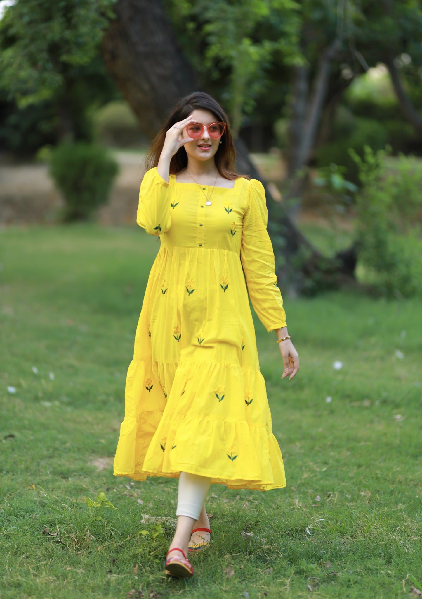 Sunflower Pleated Embroidered Dress