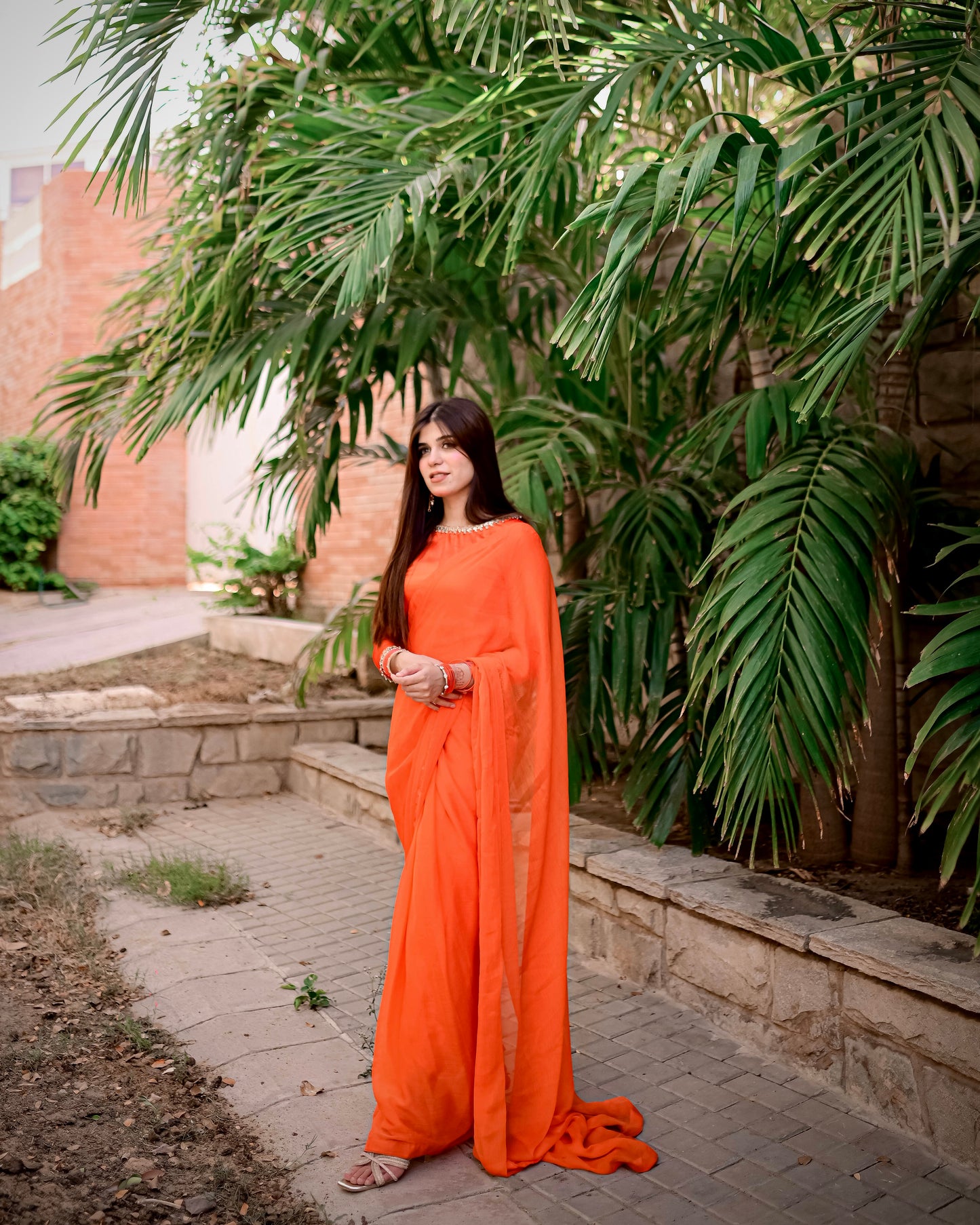 ORANGE CHIFFON SAREE