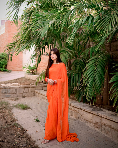 ORANGE CHIFFON SAREE