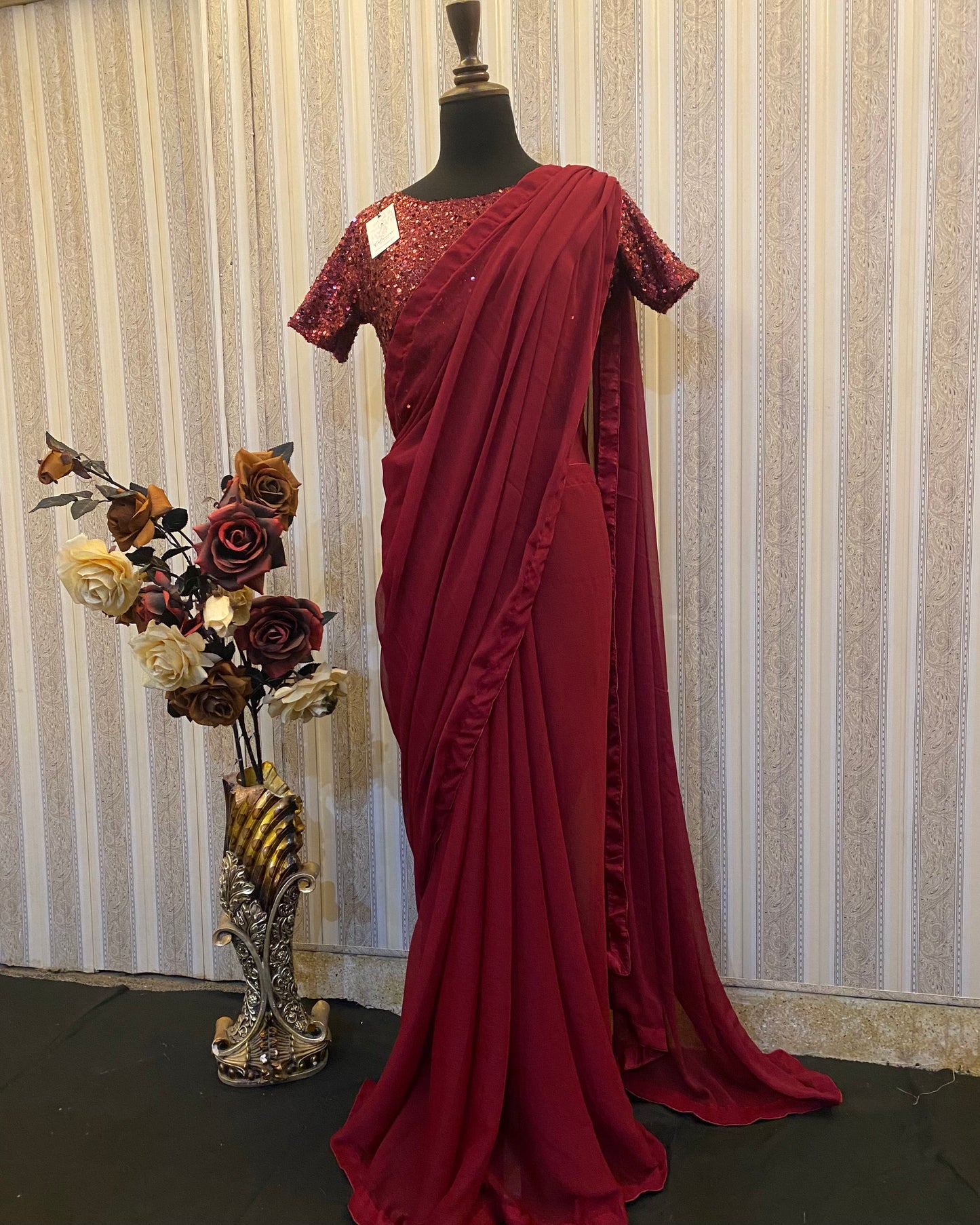 Maroon Moonlight with Chiffon Saree