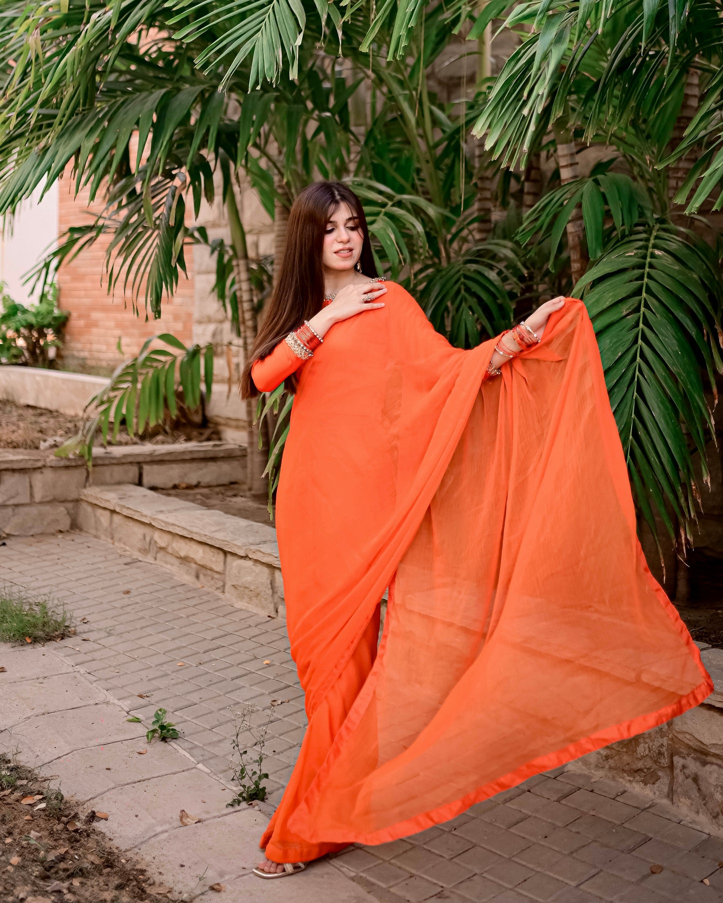 ORANGE CHIFFON SAREE