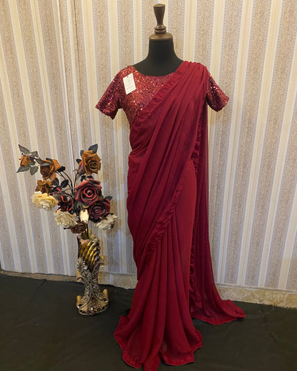 Maroon Moonlight with Chiffon Saree