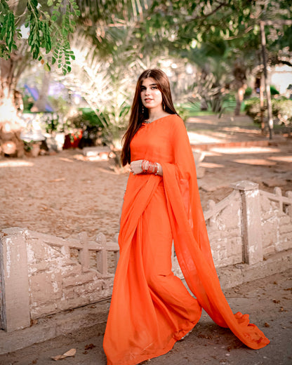 ORANGE CHIFFON SAREE