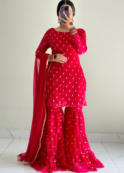 Shocking Pink Grara With Kurti Dress|Stitched 3pc