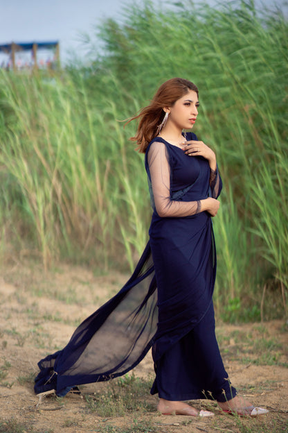 NAVY BLUE CHIFFON SAREE