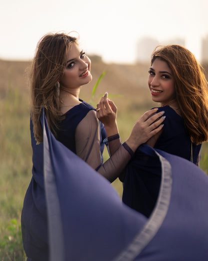 NAVY BLUE CHIFFON SAREE