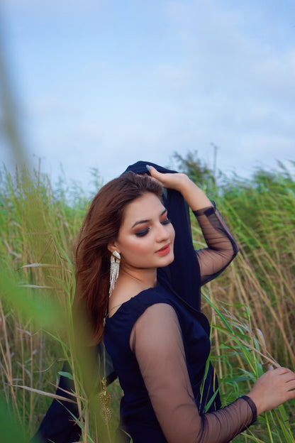 NAVY BLUE CHIFFON SAREE