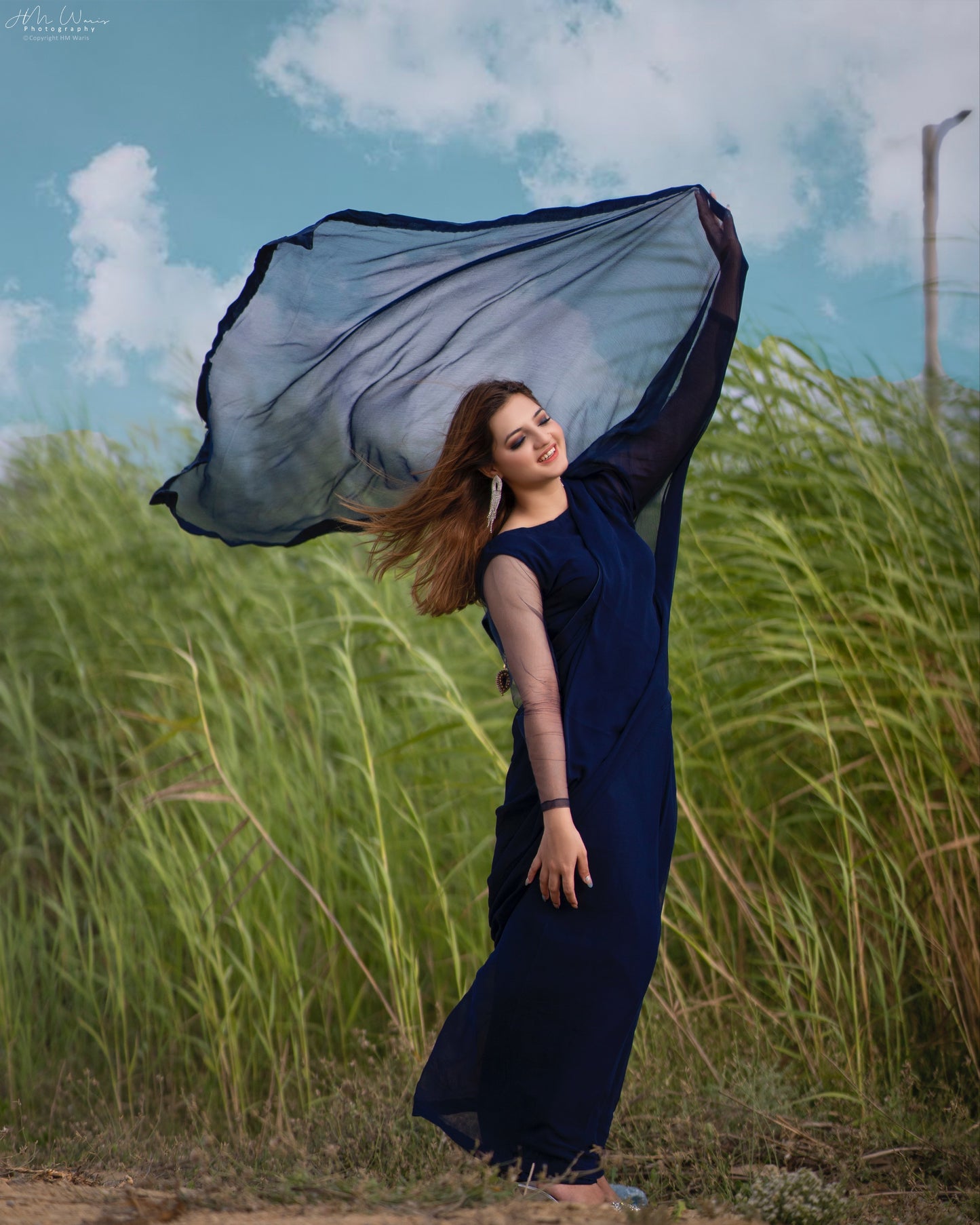 NAVY BLUE CHIFFON SAREE