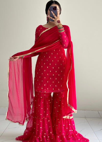 Shocking Pink Grara With Kurti Dress|Stitched 3pc